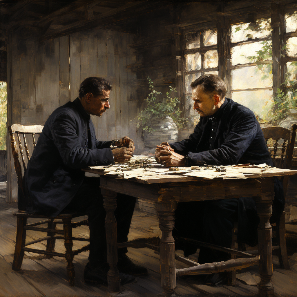 A religious conversation symbolizing differing perspectives on church hierarchy