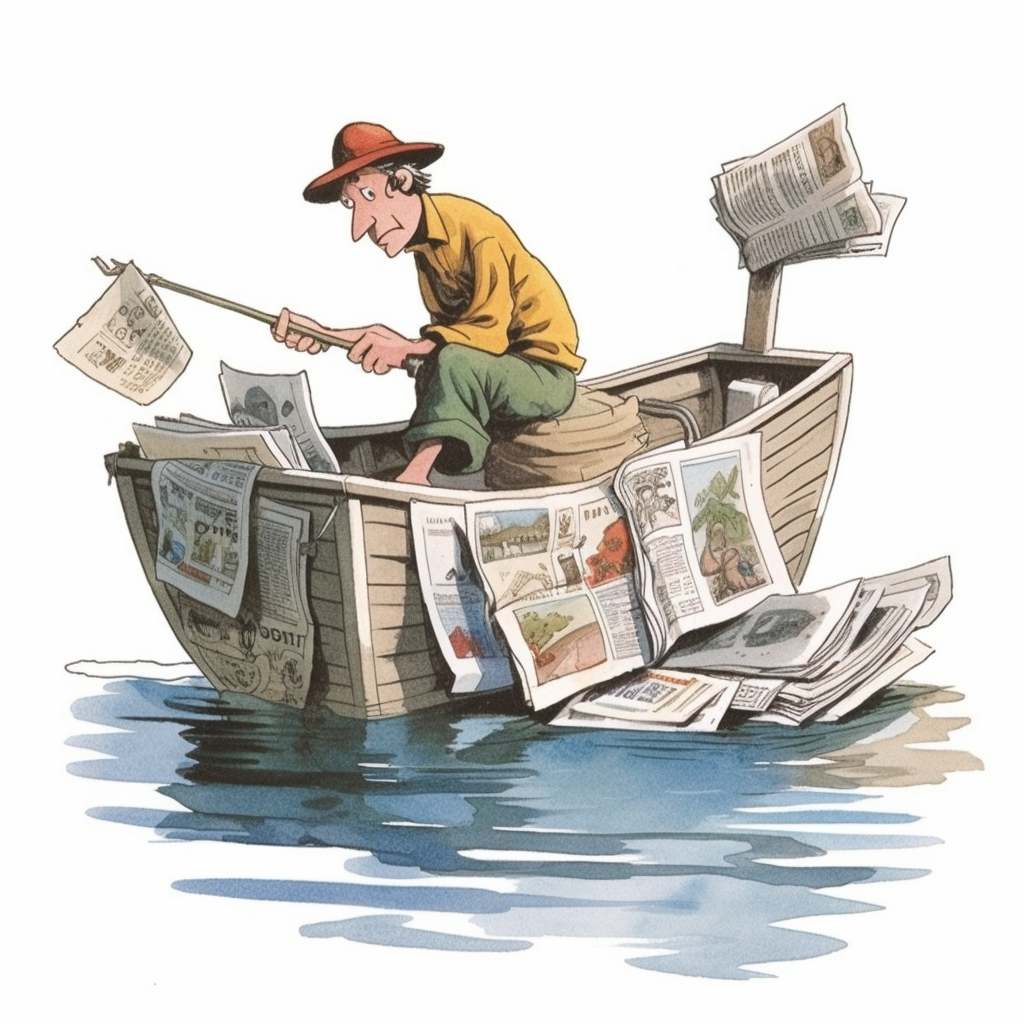 Sad Fisherman with Newspaper in His Boat | Media’s Lucrative Obsession with Latter-day Saints | Public Square Magazine | LDS Media | Mormon Media | Mormon Stereotypes