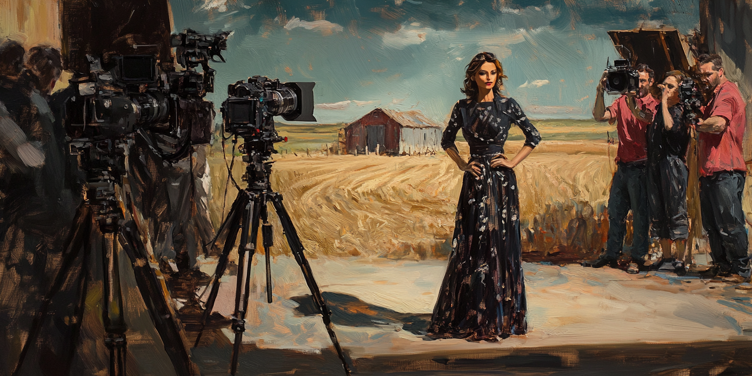 Photoshoot of a Trad Wife Influencer Wearing a Black Dress w/ a Homestead Backdrop | Trad Wife Influencer Controversy