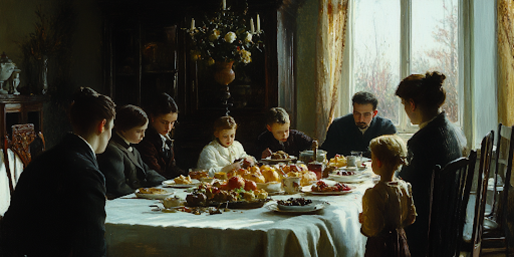 Family Seated at the Table Praying Before Dinner w/ Large Amounts of Food In the Center | Working Through Family & Politics