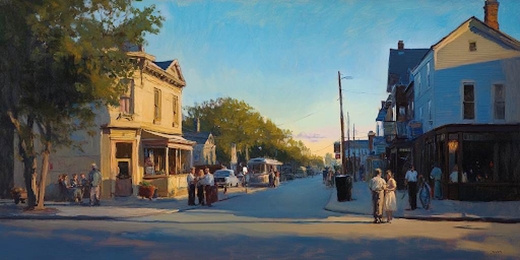 A warm community scene reflecting Mormons and violence with harmonious interactions.